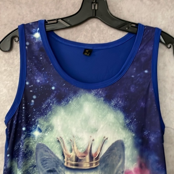 Blue Galaxy Queen Kitty Long Tank Top - See Measurements - Picture 3 of 10